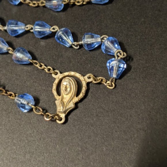 Vintage Big Blue Faceted Crystal Rosary - Picture 3 of 8